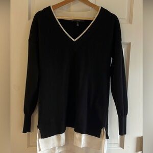 White House Black Market V-Neck Sweater - Black and White